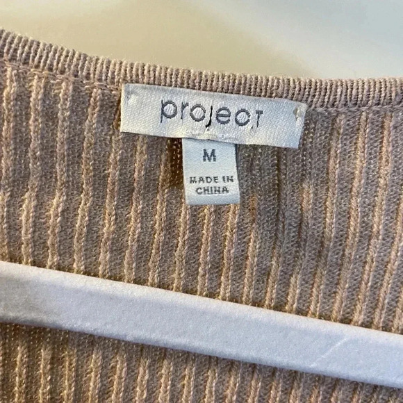 Project Women's Sweater Cardigan Convertible Ruffle Tan Cashmere Blend Sz M - Picture 5 of 9